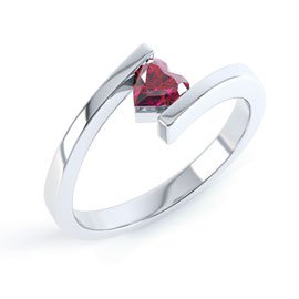 Combinations Garnet Platinum plated Silver Heart Stacking Ring