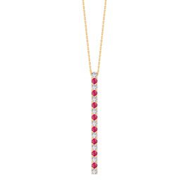 Eternity Ruby and Moissanite 18ct Gold Vermeil Line Drop Pendant Necklace