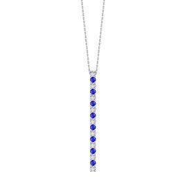 Eternity Blue and Moissanite Platinum Plated Silver Line Drop Pendant Necklace