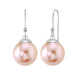 Venus Pink Pearl Platinum Plated Silver Drop Earrings 7.0 to 7.5mm