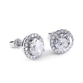 Eternity 2ct White Sapphire Halo Platinum plated Silver Stud Earrings