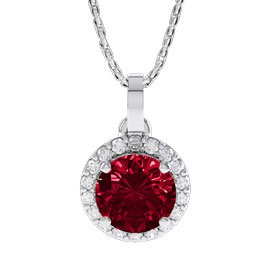 Eternity 1ct Ruby Moissanite Halo Platinum plated Silver Pendant