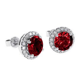 Eternity 2ct Ruby Halo Platinum plated Silver Stud Earrings
