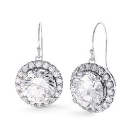 Eternity 2ct Moissanite Halo Platinum plated Silver Drop Earrings