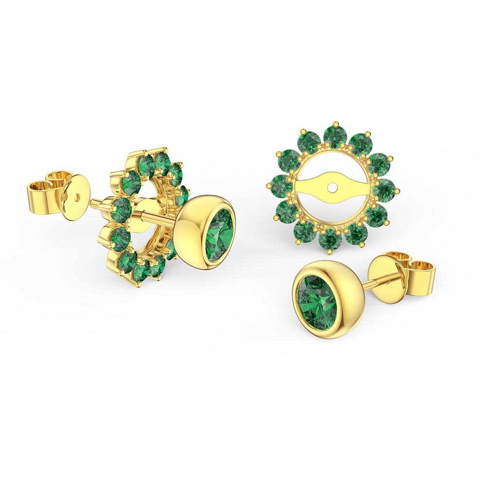 Infinity Emerald 9ct Yellow Gold Stud Gemburst Earrings Halo Jacket Set