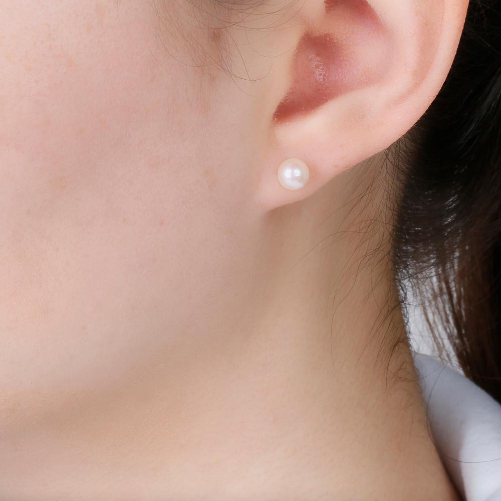 Venus Freshwater Pearl Platinum plated Silver Stud Earrings 6.0 to 6.5mm #2