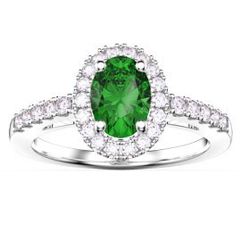 Eternity Emerald Oval Halo Platinum plated Silver Promise Ring