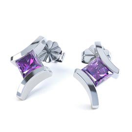 Combinations Amethyst Square Rhodium plated Silver Earrings