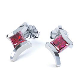Combinations Garnet Square Rhodium plated Silver Earrings