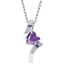 Combinations Amethyst Heart Platinum plated Silver Pendant