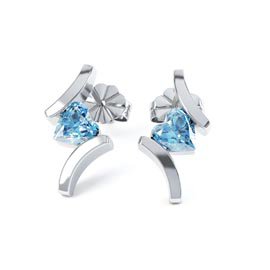 Combinations Blue Topaz Heart Rhodium plated Silver Earrings