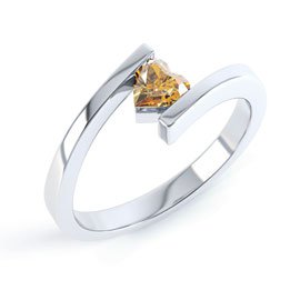 Combinations Citrine Platinum plated Silver Heart Stacking Ring