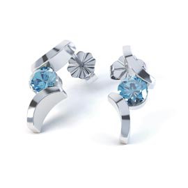Combinations Blue Topaz Round Rhodium plated Silver Earrings