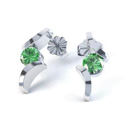 Combinations Chrome Diopside Round Rhodium plated Silver Earrings