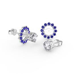 Sapphire Earrings Silver Stud Sterling Silver Platinum Plated Studs
