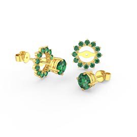 Fusion Emerald 18ct Gold Vermeil Stud Gemburst Earrings Halo Jacket Set