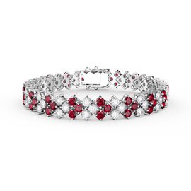 Eternity Three Row Ruby and Moissanite Platinum plated Silver Tennis Bracelet