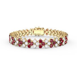 Eternity Three Row Ruby and Moissanite 9ct Yellow Gold Tennis Bracelet