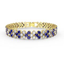 Eternity Three Row Sapphire and Diamond CZ 18ct Gold plated Silver Tennis Bracelet 7 Inch