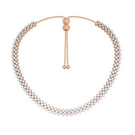 Eternity Three Row White Sapphire 18ct Rose Gold Vermeil Adjustable Choker Tennis Necklace