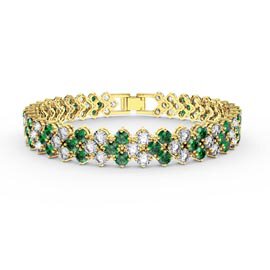 Eternity Three Row Emerald and Diamond CZ 18ct Gold plated Silver Tennis Bracelet