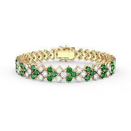 Eternity Three Row Emerald and Diamond CZ 18ct Gold plated Silver Tennis Bracelet