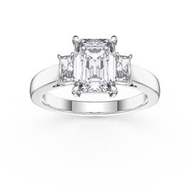 Princess 2ct Diamond Emerald Cut 18ct White Gold Three Stone Engagement Ring