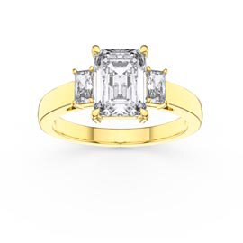 Princess 2ct Diamond Emerald Cut 18ct Yellow Gold Three Stone Engagement Ring