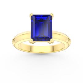 Unity 3ct Blue Sapphire Emerald Cut Solitaire 9ct Yellow Gold Promise Ring