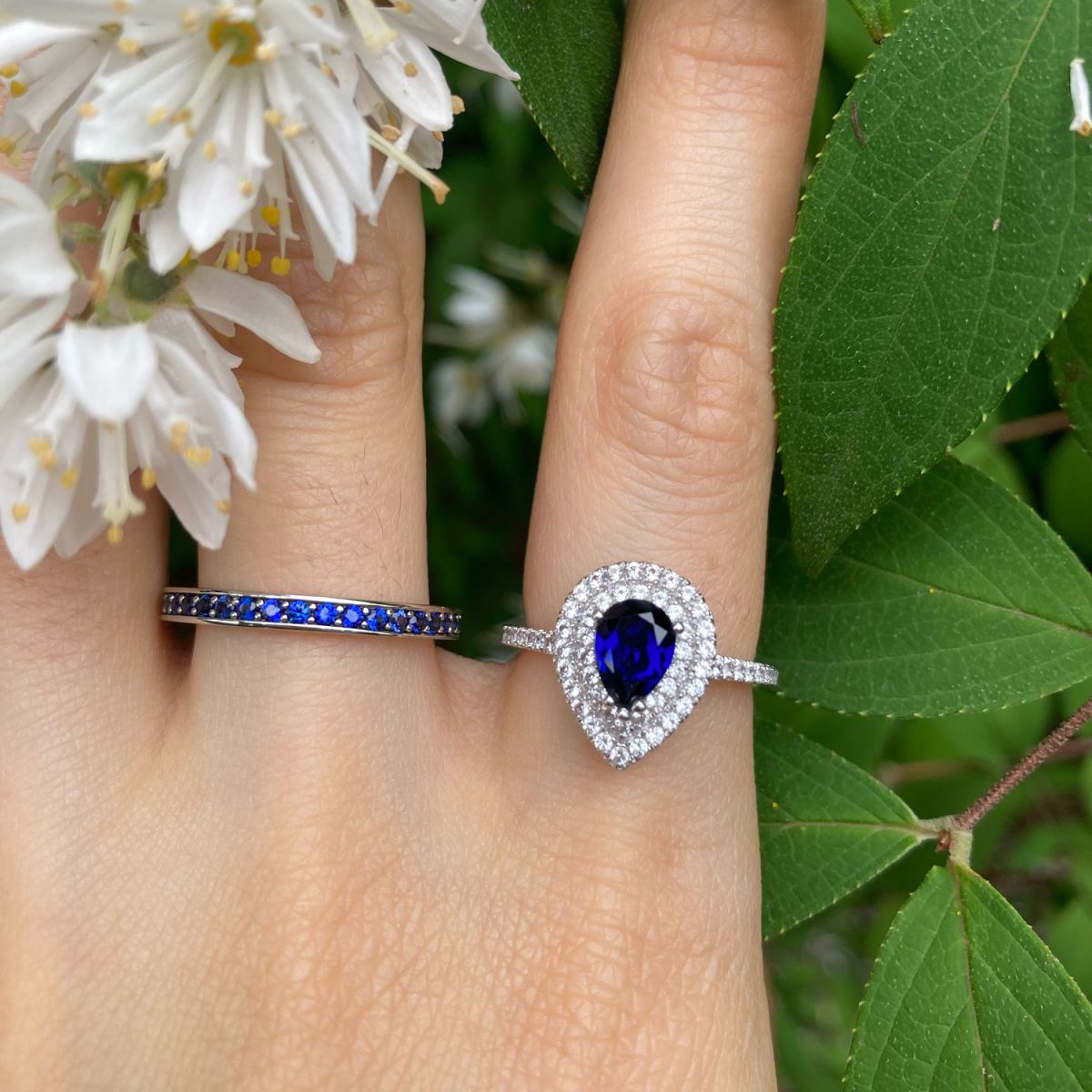 Fusion Sapphire Pear 9ct White Gold Moissanite Halo Proposal Ring #9