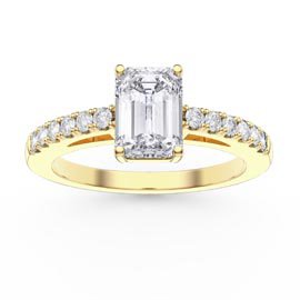 Unity 1ct Moissanite Emerald Cut Pave 9ct Yellow Gold Engagement Ring