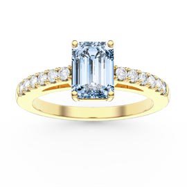 Unity 1ct Aquamarine Emerald Cut Diamond Pave 18ct Yellow Gold Engagement Ring