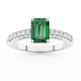 Unity 1ct Emerald Cut Emerald Moissanite Pave 9ct White Gold Proposal Ring