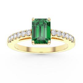 Unity 1ct Emerald Cut Emerald Moissanite Pave 9ct Yellow Gold Proposal Ring