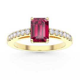 Unity 1ct Ruby Emerald Cut Diamond Pave 18ct Yellow Gold Engagement Ring