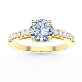 1ct Aquamarine Lab Diamond Pave 18ct Yellow Gold Engagement Ring
