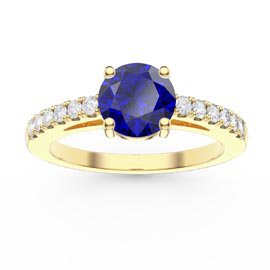 Unity 1ct Blue Sapphire Moissanite Pave 9ct Yellow Gold Proposal Ring