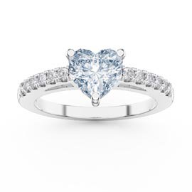 Unity 1ct Heart Aquamarine Lab Diamond Pave Platinum Ring