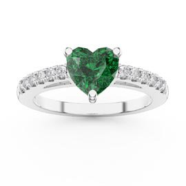 Unity 1ct Emerald Heart Diamond Pave 18ct White Gold Engagement Ring