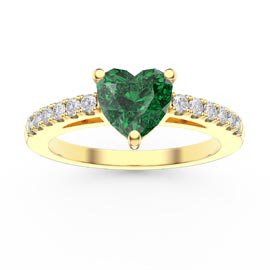 Unity 1ct Heart Emerald Lab Diamond Pave 9ct Yellow Gold Engagement Ring