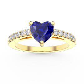 Unity 1ct Heart Blue Sapphire Lab Diamond Pave 9ct Yellow Gold Proposal Ring