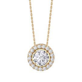 Infinity White Sapphire Solitaire and Halo 18ct Gold Vermeil Pendant Set