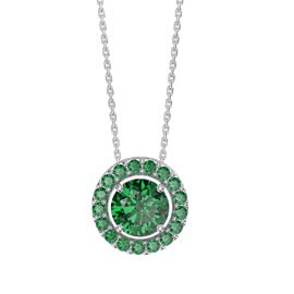 Infinity Emerald Solitaire and Halo Platinum plated Silver Pendant Set