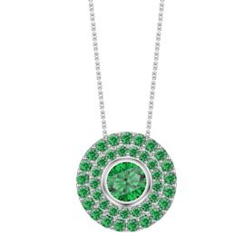 Infinity Emerald Solitaire and Halo Platinum plated Silver Pendant Max Set
