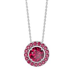 Infinity Ruby Solitaire and Halo Platinum plated Silver Pendant Set