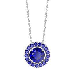 Infinity Sapphire Solitaire and Halo Platinum plated Silver Pendant Set