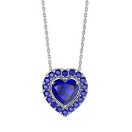 Infinity Heart Sapphire Solitaire and Halo Platinum plated Silver Pendant Set
