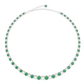 Eternity 30ct Emerald and Diamond CZ Rhodium plated Silver Graduated Tennis Necklace