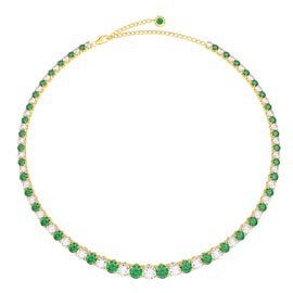 Eternity 30ct Emerald and Diamond CZ 18ct Gold plated Silver Graduated Tennis Necklace