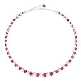Eternity 30ct Ruby and Diamond CZ Rhodium plated Silver Graduated Tennis Necklace